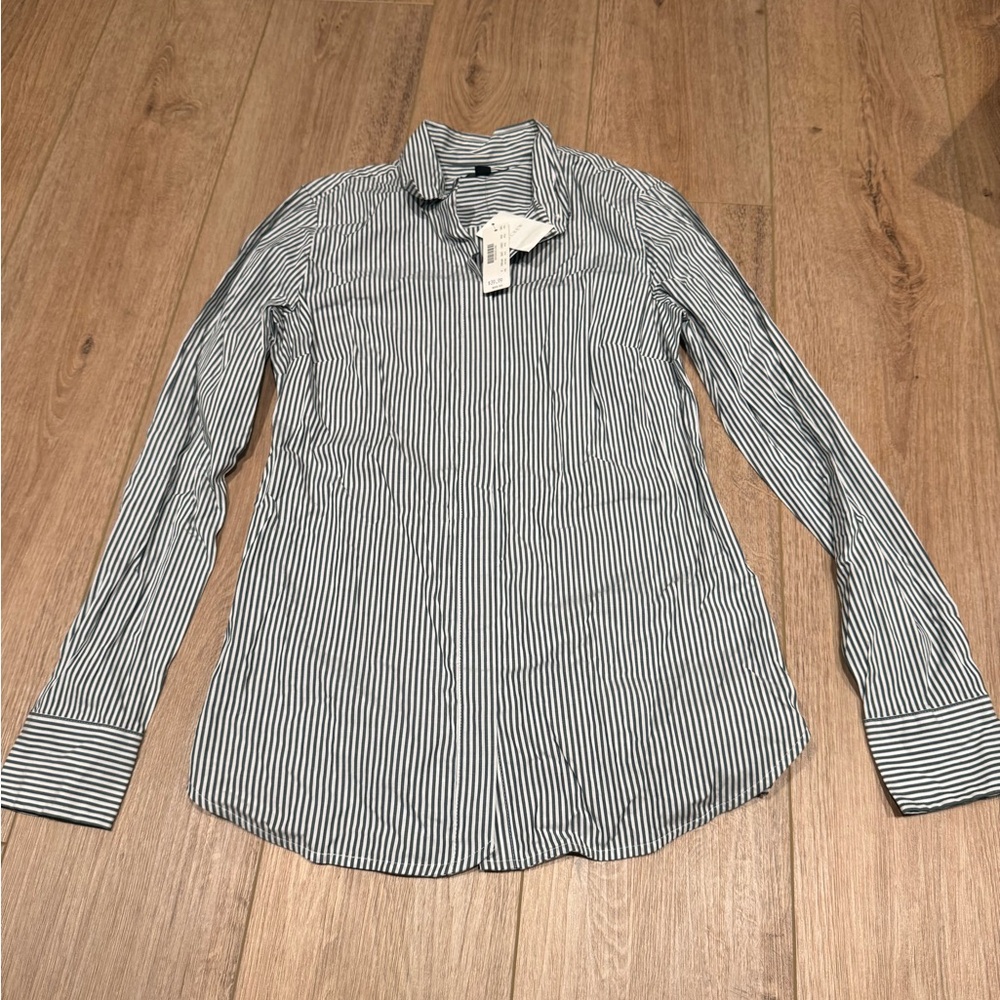 J. Crew‎ NWT Grey and White Vertical Stripe Button-Up Shirt